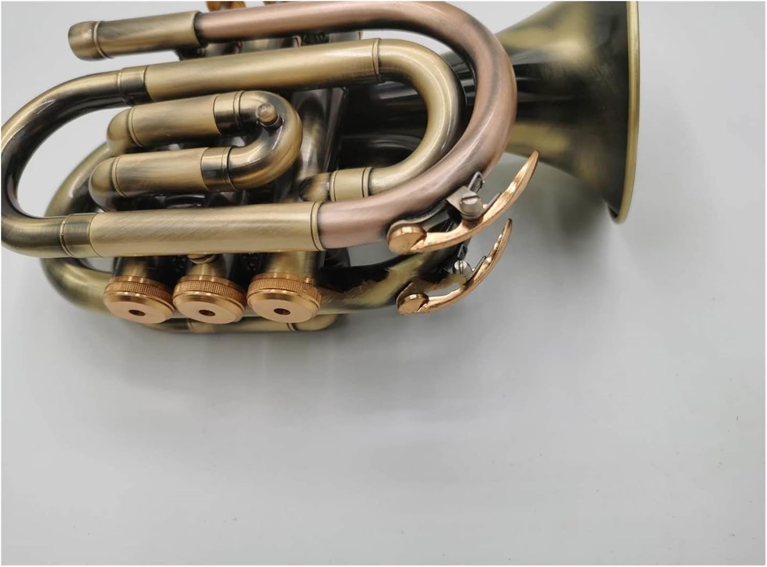FLFL Student Trumpet Popular Mini Pocket Trumpet Bb Flat Brass Material Antique Copper Wind Instrument with Mouthpiece Gloves Carrying Case