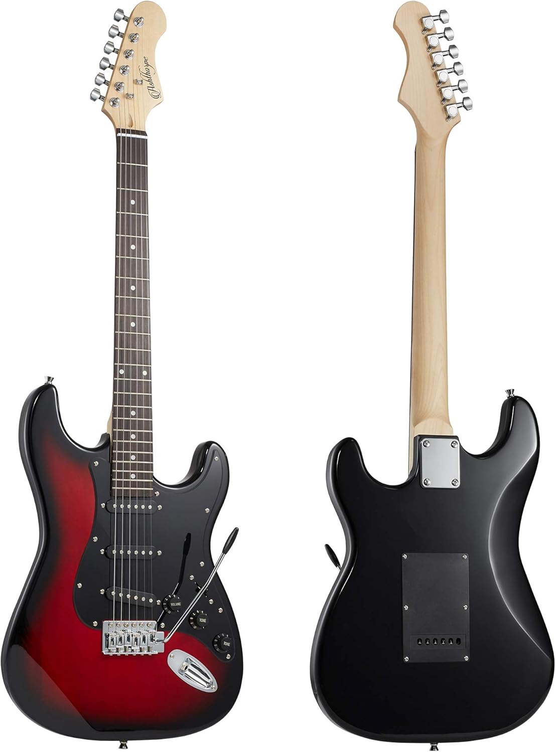 Ashthorpe 39-Inch Electric Guitar (Red-Black), Full-Size Guitar Kit with Padded Gig Bag, Tremolo Bar, Strap, Strings, Cable, Cloth, Picks