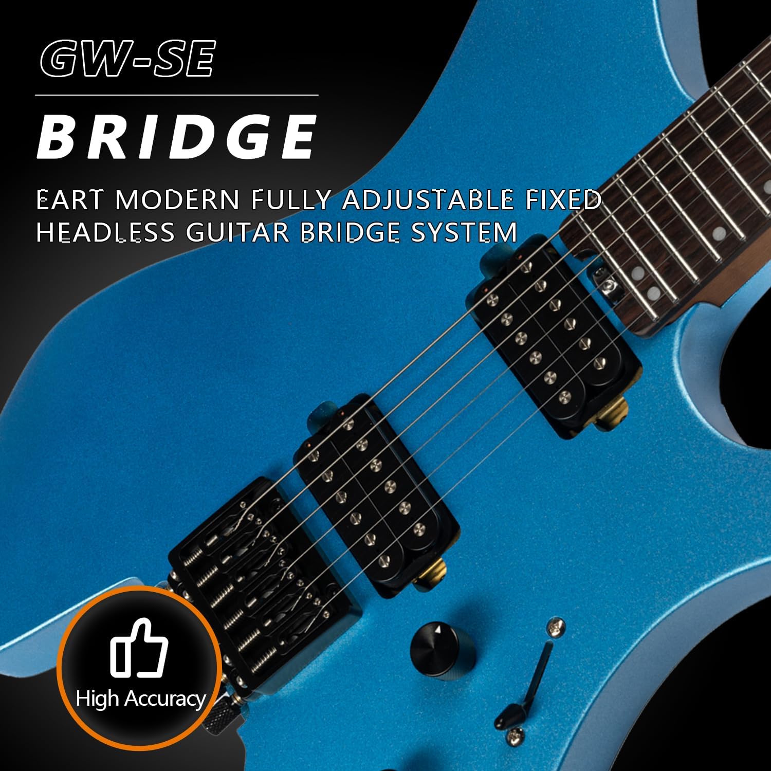 EART GW2-SE Headless Electric Guitar, Solid Electric Guitar Roasted Mahogany Body with Hard Maple Neck Standard Artones-H2SE Pickups,Satin Finish