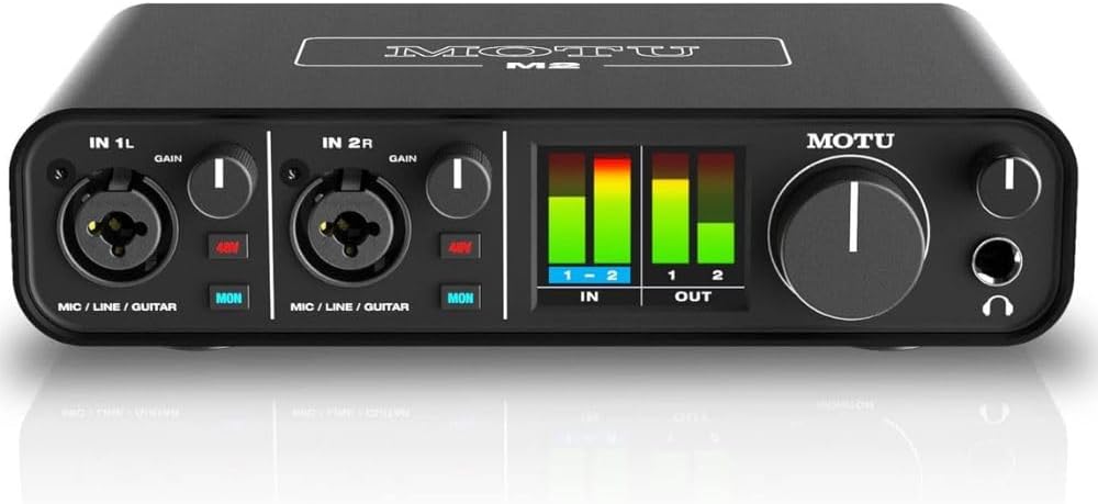 MOTU M2 2x2 USB-C Audio Interface Bundle w/Samson SRH350 Over-Ear Stereo Headphones, 2-Pack Pig Hog PHM10 8mm XLR Mic Cable and Liquid Audio Polishing Cloth