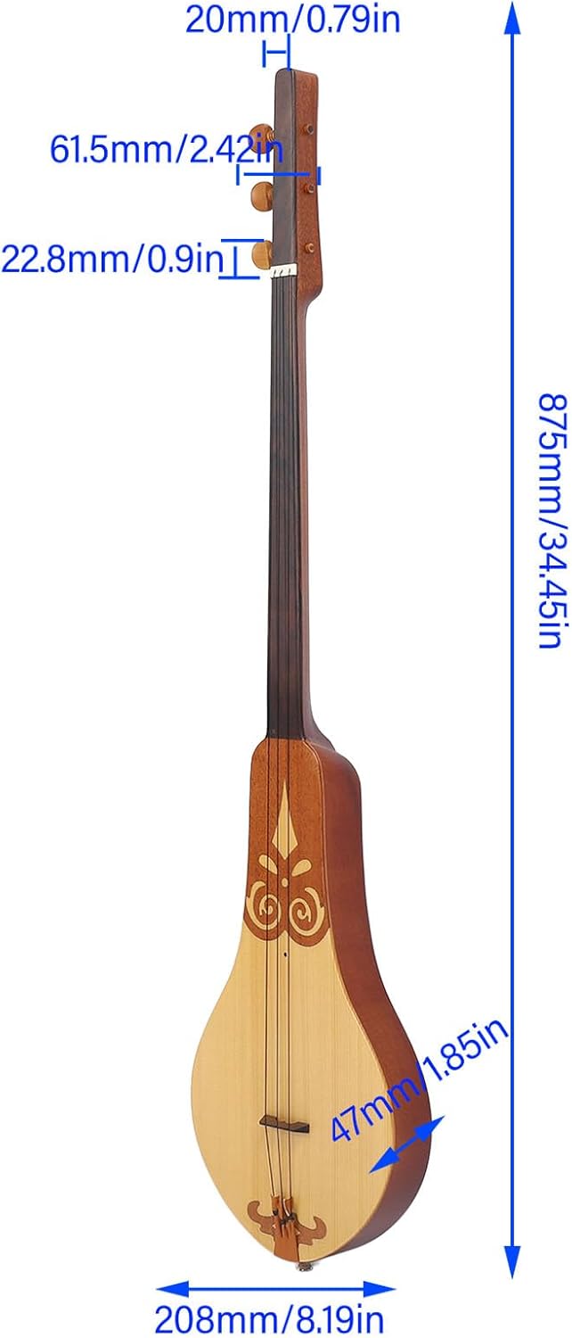Fockety Dulcimer Guitar, 3 String Spruce and Mahogany, Portable with Storage Bag, Professional for Practice, Stage and Recording