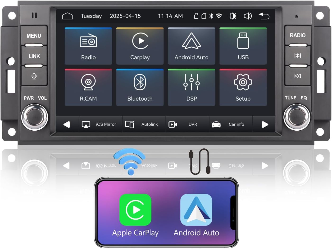 Fast Boot Linux Car Stereo Compatible with Jeep Wrangler Radio 2007-2018 Chrysler Dodge Ram 1500 | Bluetooth/Wireless CarPlay/Android Auto/FM/AM/RDS/USB | 100W DSP |