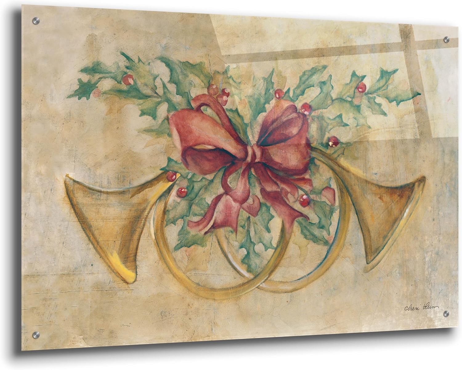 Epic Art 'Holiday French Horns' by Cheri Blum Acrylic Glass Wall Art, 36
