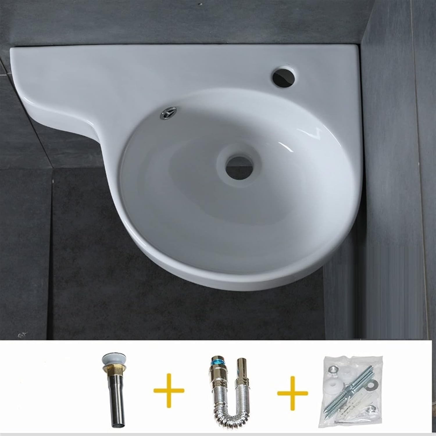Bathoom Sink White Triangle Porcelain Ceramic Sink Wall Mount Corner Bathroom Sink Apartment Wall-Mounted Bathroom Sink Bowls Bathroom Sinks,Right Hole- 1 Set-One Size