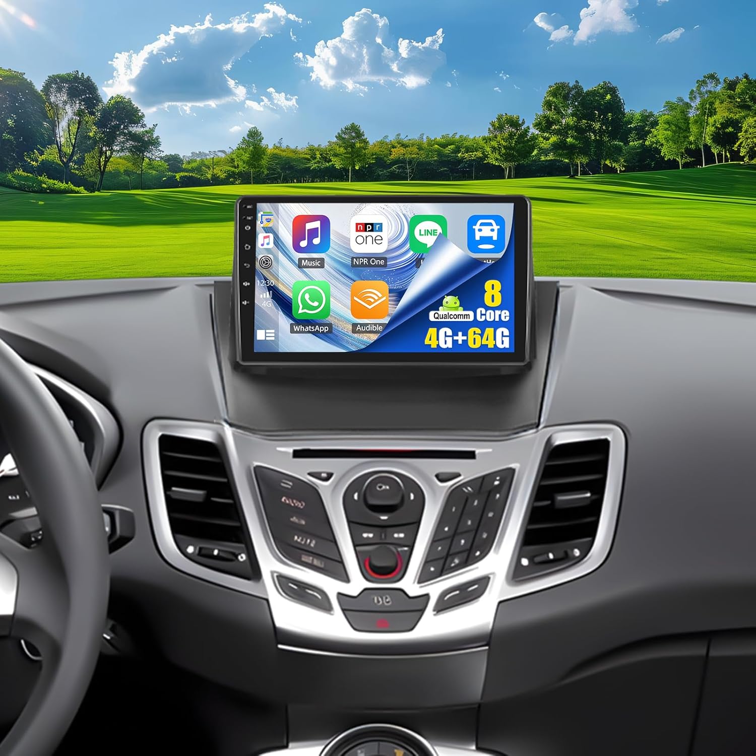 SIXWIN 8 Core Qualcomm Android Car Stereo for Ford Fiesta 2009-2014 9 Inch Touch Screen with CarPlay Android Auto 4G+64G Bluetooth Cooling Fan Weather Forecast UI Design Intelligent Voice