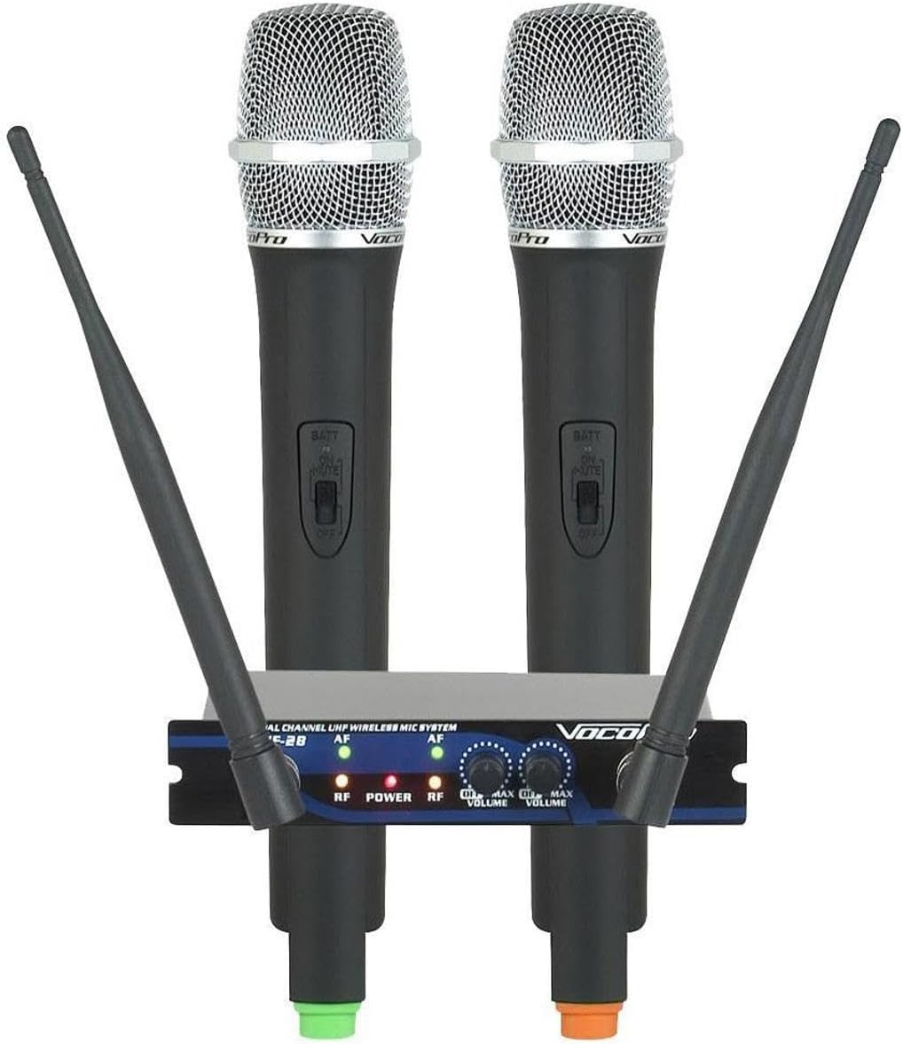 VocoPro - (UHF-28-9) Dual Channel UHF Wireless Microphone System, Black