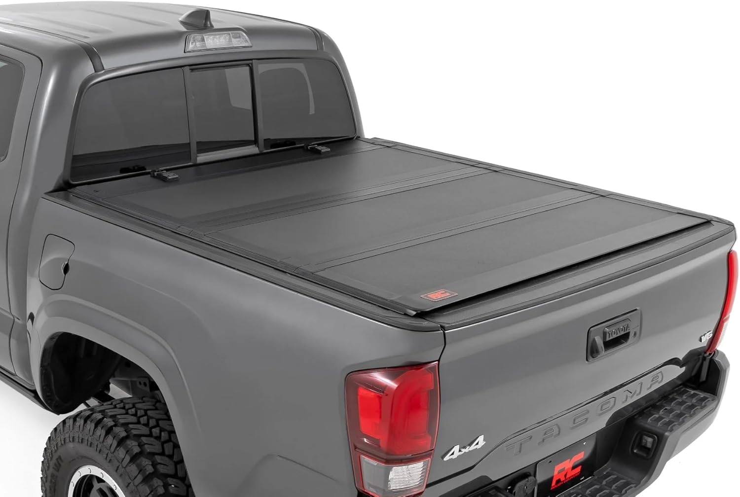 Rough Country Hard Tri-Fold Flip Up Truck Bed Tonneau Cover for Toyota Tacama (2005-2015) - Fits 5' Bed, All-Weather, Flush Aluminum Panels