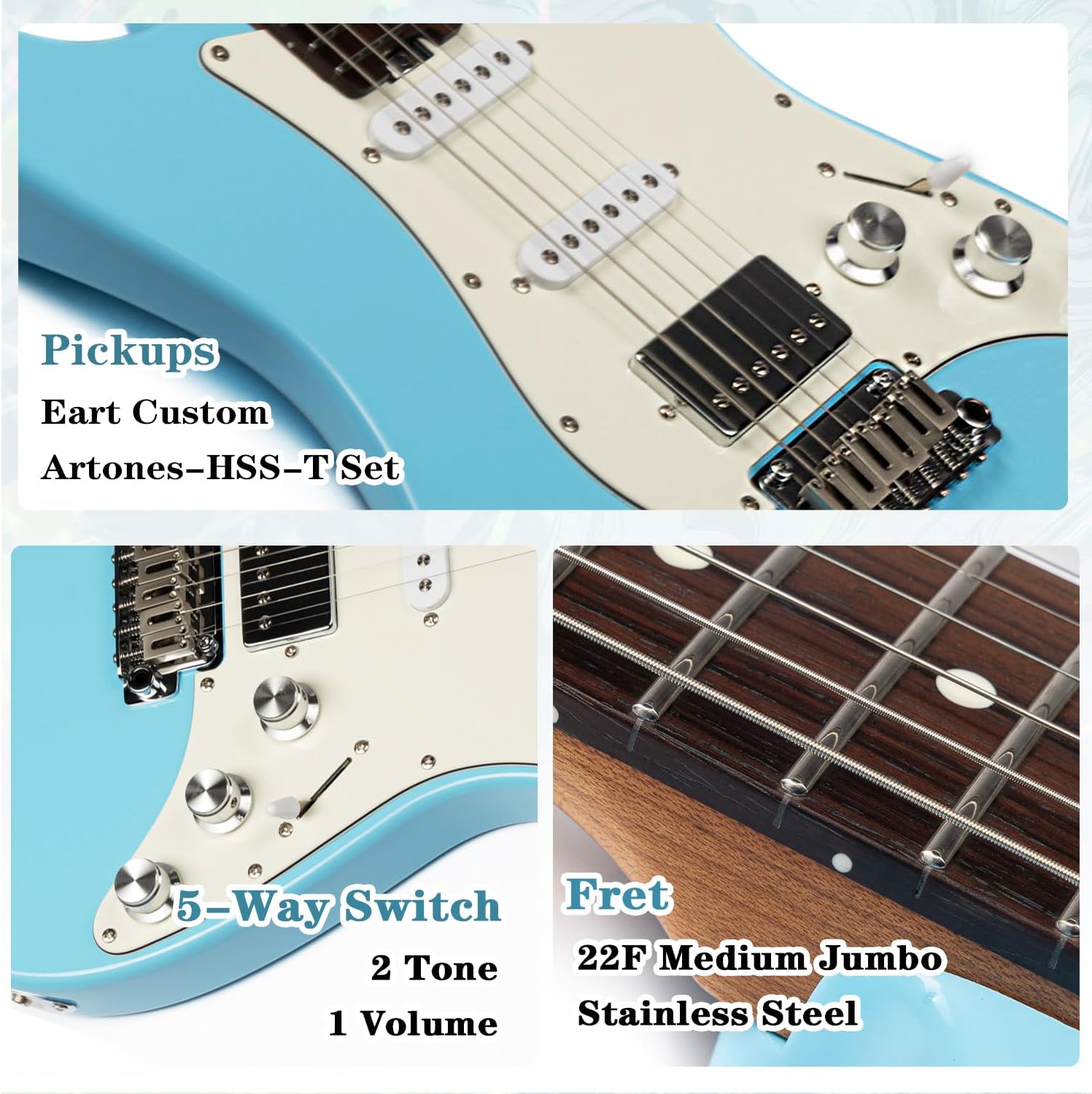 EART CP.1 Electric Guitar 6-String Solid-Body 22 Frets,Single, Single and Double Pickups, Music Style Switching, Clear Tone, Meeting Various Needs