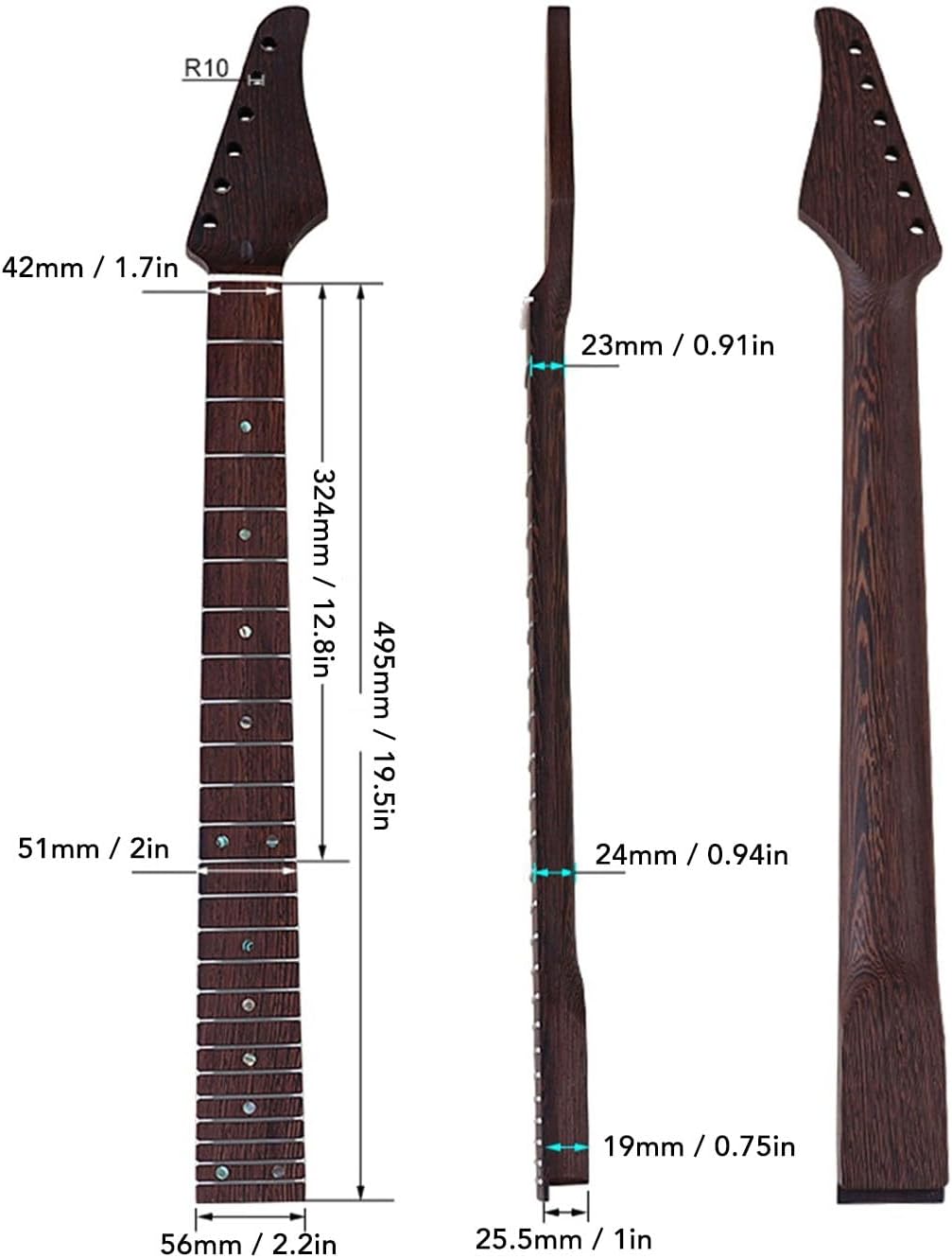 Electric Guitar Neck,Portable Wenge Wood Guitar Fingerboard Neck Replacement Parts for ST Electric Guitar