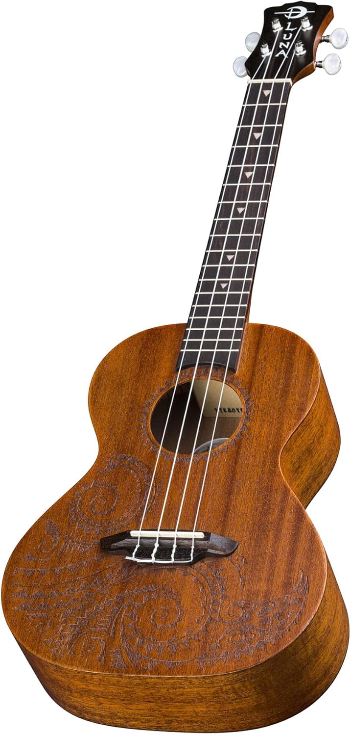 Luna Tattoo Mahogany Tenor Ukulele with Gig Bag, Satin Natural