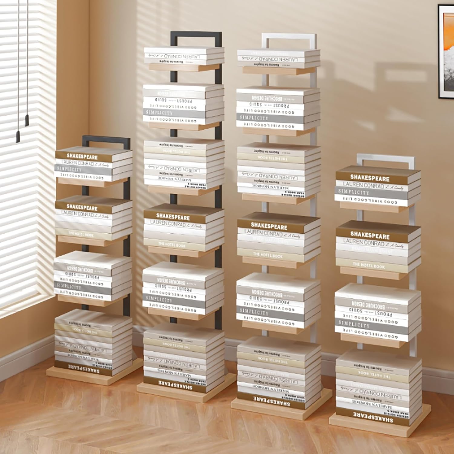 Floor-Standing Invisible Bookshelf, Corner Bookcase 4/6 Layers, Small Storage Rack, Modern Freestanding Display Shelves, Suitable for Bedroom, Living Room, Study(Black,93cm/36.6in)