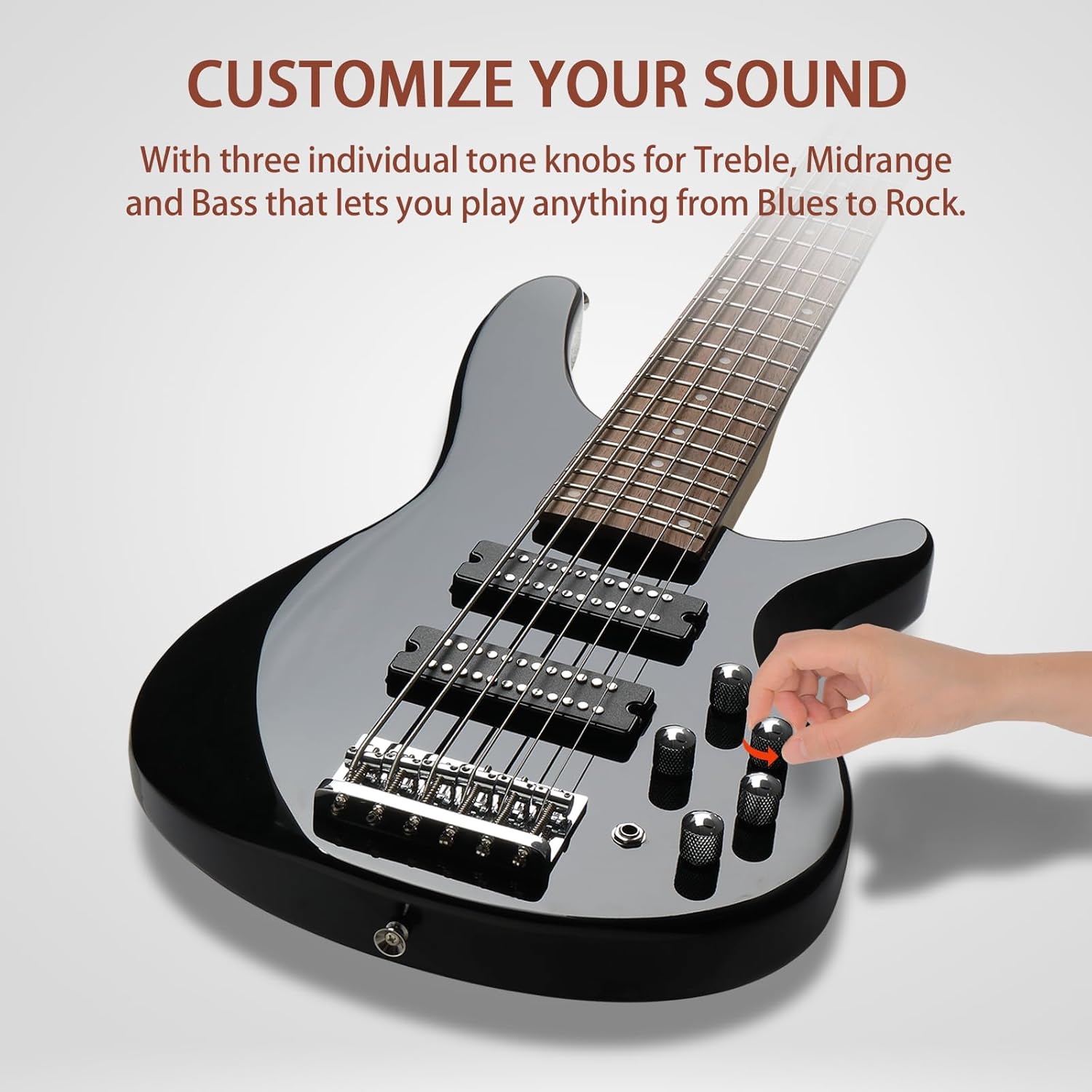 Ktaxon Bass Guitar 6 String Electric Bass Guitars, Beginner Bass Guitar with Professional H-H pickup, 3 Way Pickup Selector, Premium Cable, Unique Body Design for Beginner (Upgraded Black)