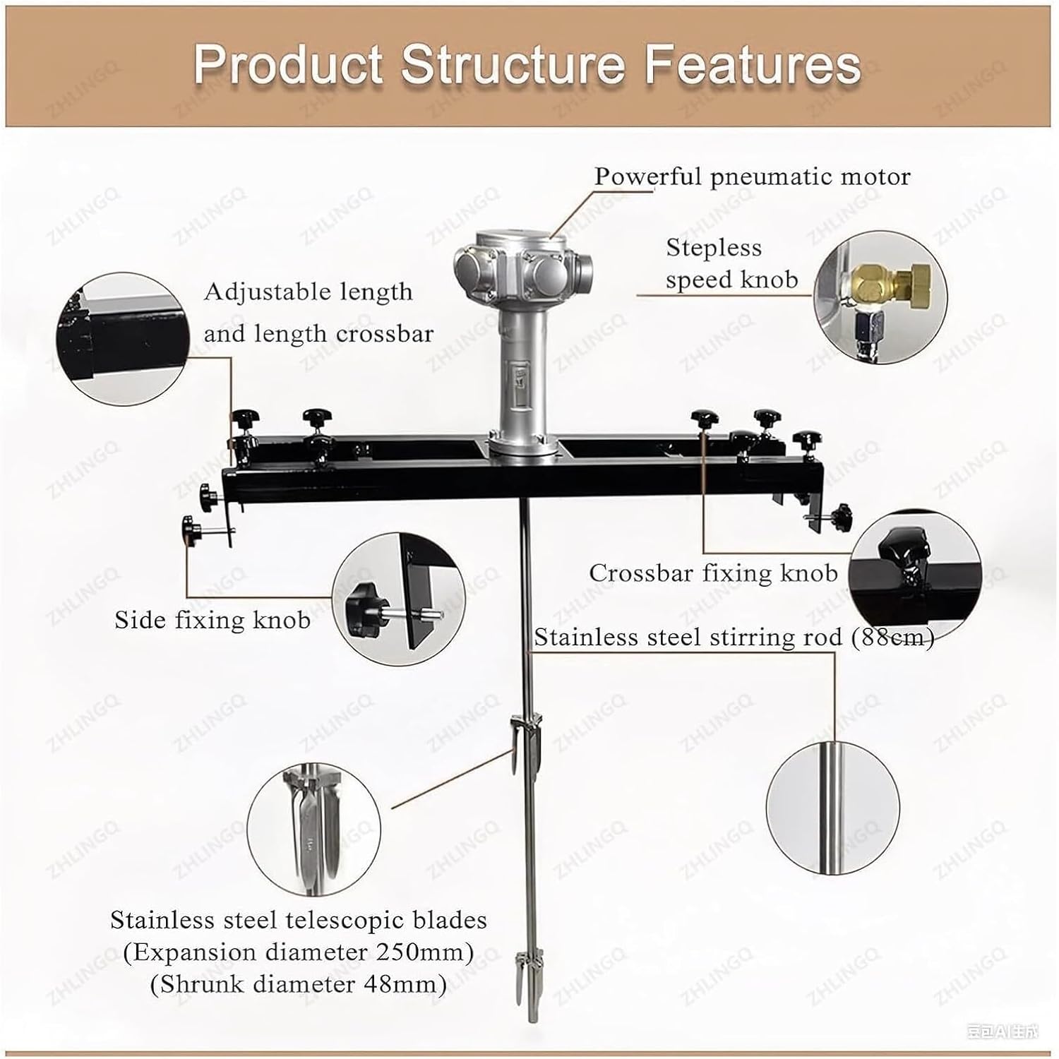 Paint Mixer Machine, Air Agitators, Tank Mixer Machine 1000L 220 Gallon, Ideal Air Agitator with Support Hanger for Ink Dissolver Agitator(Small5Cylinders)