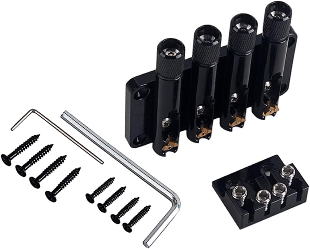 String Headless Bass Guitar Bridge with String Lock Vintage Style Design Easy Install Black