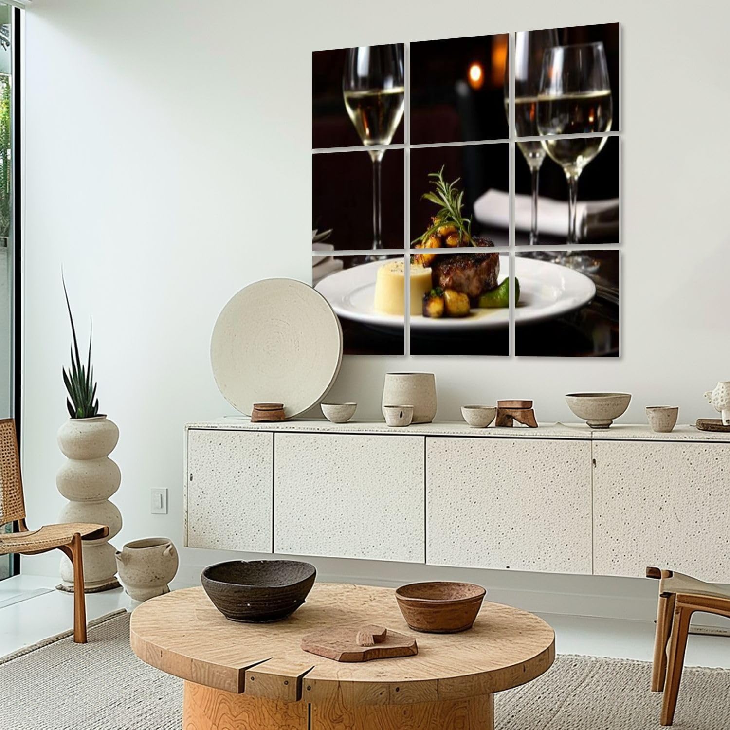 Art Acoustic Panels Self Adhesive fine dinning table restaurant dinner wine steak foods 9 Packs Decorative Soundproof Wall Panels Large Sound Absorbing Panels for Home Office 60