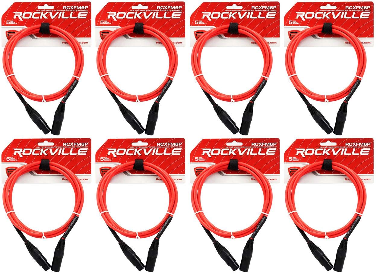 Rockville (8 RCXFM6P-R Red 6' Female to Male REAN XLR Mic Cable 100% Copper