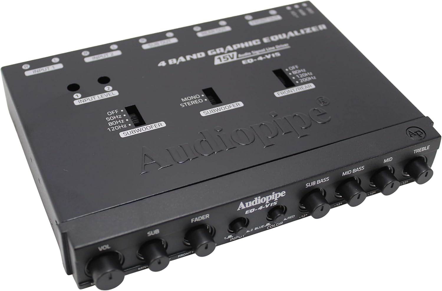 Audiopipe 1/2 Din 4-Band Graphic Equalizer with Subwoofer Control EQ-4-V15 (15V)