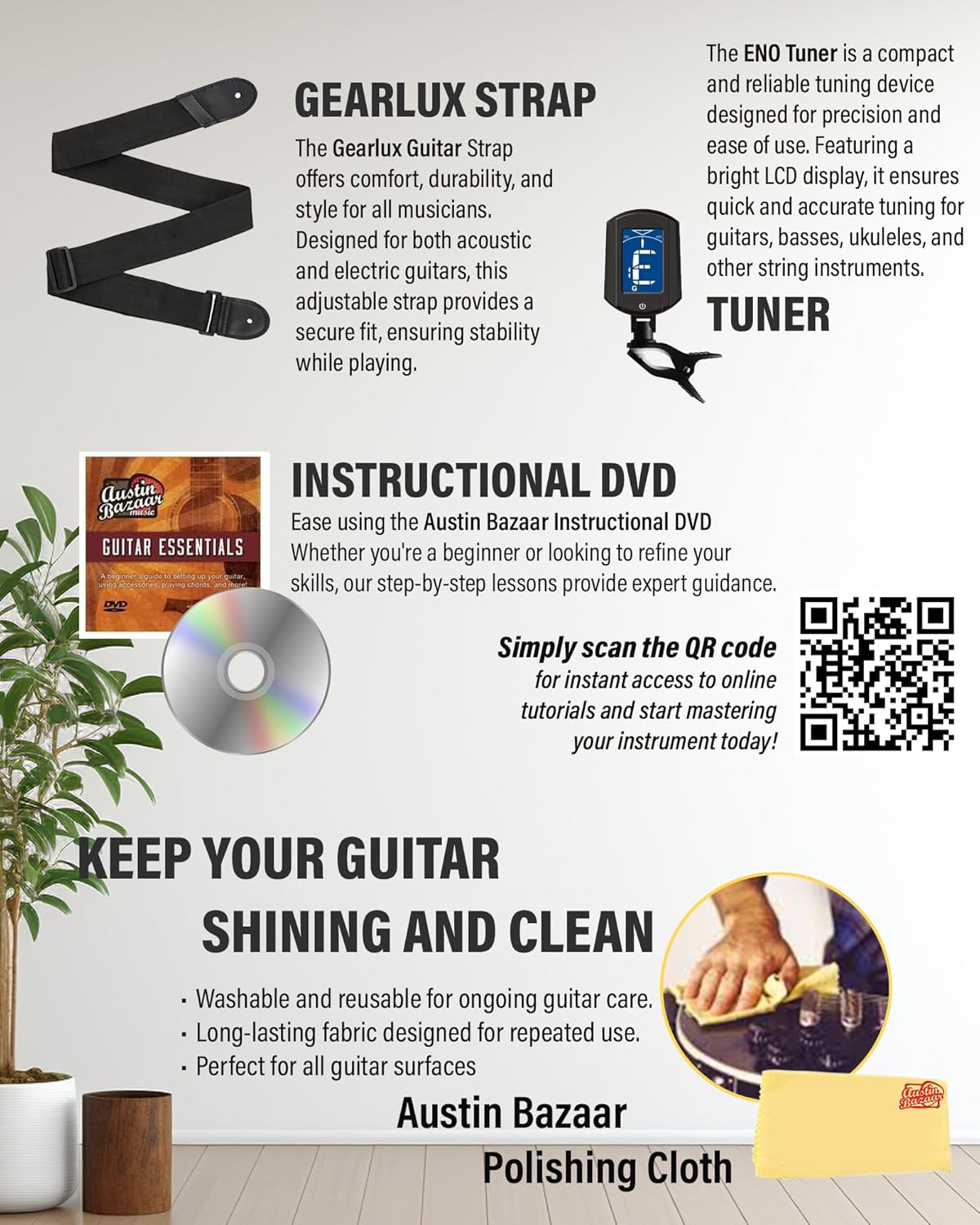 Ibanez TOD10N Tim Henson Nylon Acoustic-Electric Guitar - Transparent Black Flat Bundle with Case, Tuner, Strap, Strings, Picks, Austin Bazaar Instructional DVD, and Polishing Cloth