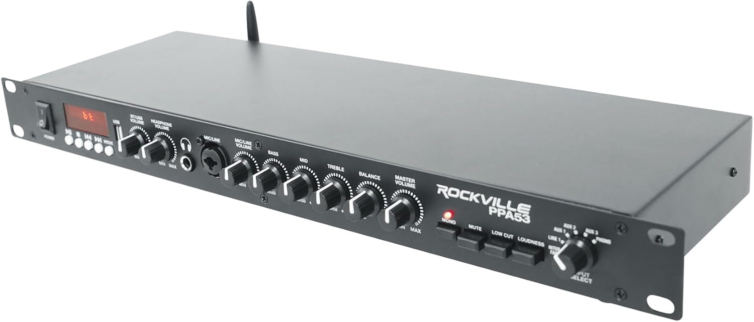 Rockville PPA53 Preamp Pro 1U Preamplifier w/Bluetooth, USB/Computer Interface, Multi-Input, High-Fidelity Audio, for Home Studio Recording & Live Sound