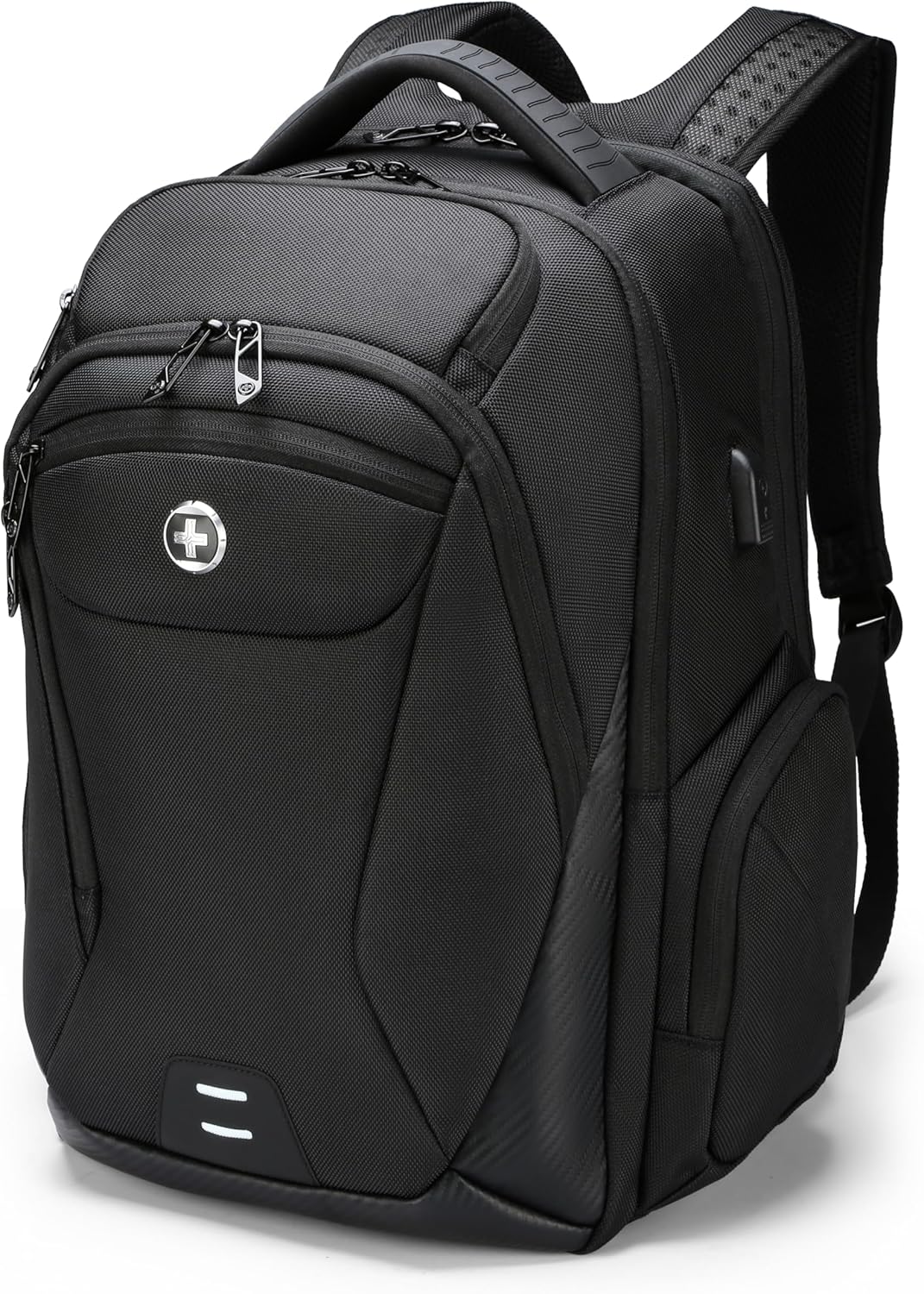 Swissdigital Design Men's Laptop Backpack for College and Business Travel with Integrated USB Charging Port and RFID Protection Fits Laptops up to 15.6 Inch, Black | SD1695-01