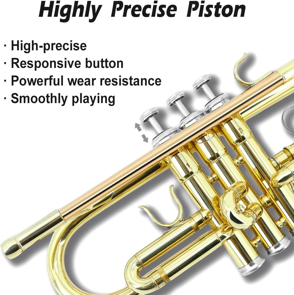 Bb Standard Trumpet Set for Beginners or students trumpet instrument with Carrying Hard Case 7C Mouthpiece Cleaning Cloth Gloves