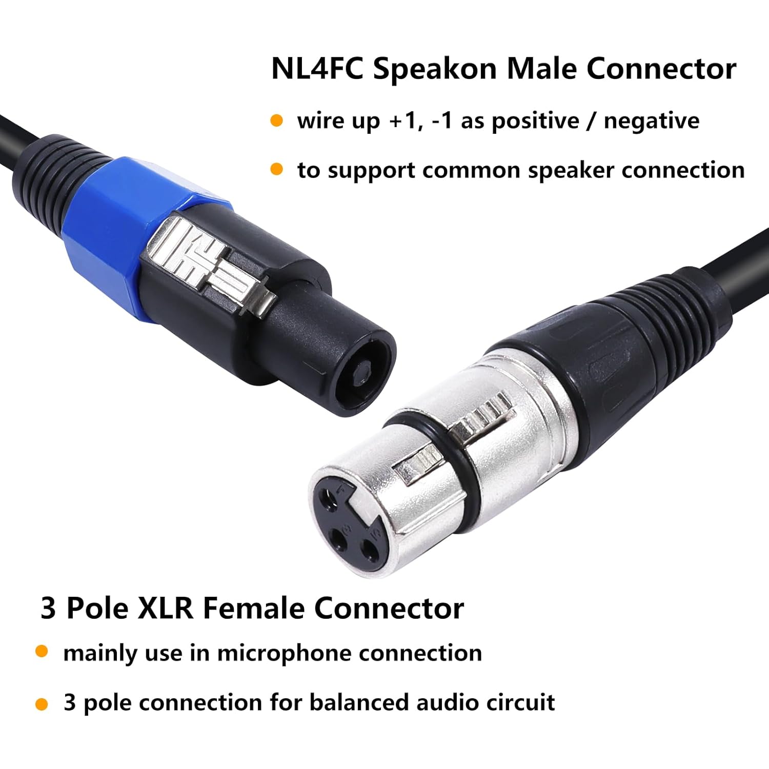 30 Feet Pack of 3 Speakon to XLR Cable - 3 Packs 30ft. Speak-ON Type Male Plug to 3 Pole XLR Female Audio Jack Extension Wire - Compatible Studio Stage Microphone Recording Wiring