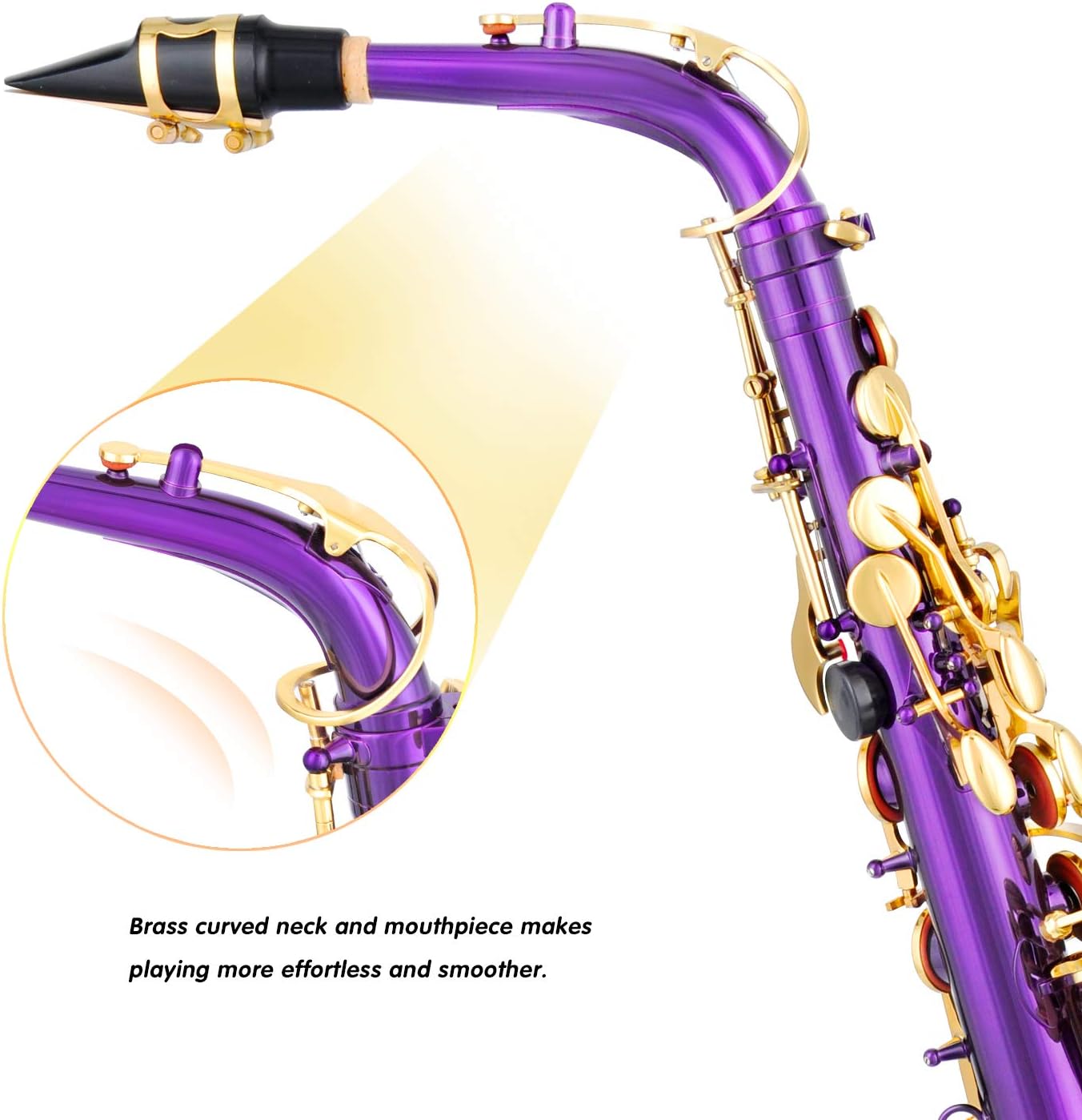 EASTROCK Purple/Golden Alto Saxophone E Flat Sax Full Kit for Students Beginner with Carrying Case,Mouthpiece,Mouthpiece Cushion Pads,Cleaning Cloth&Cleaning Rod,White Gloves,Neck Strap