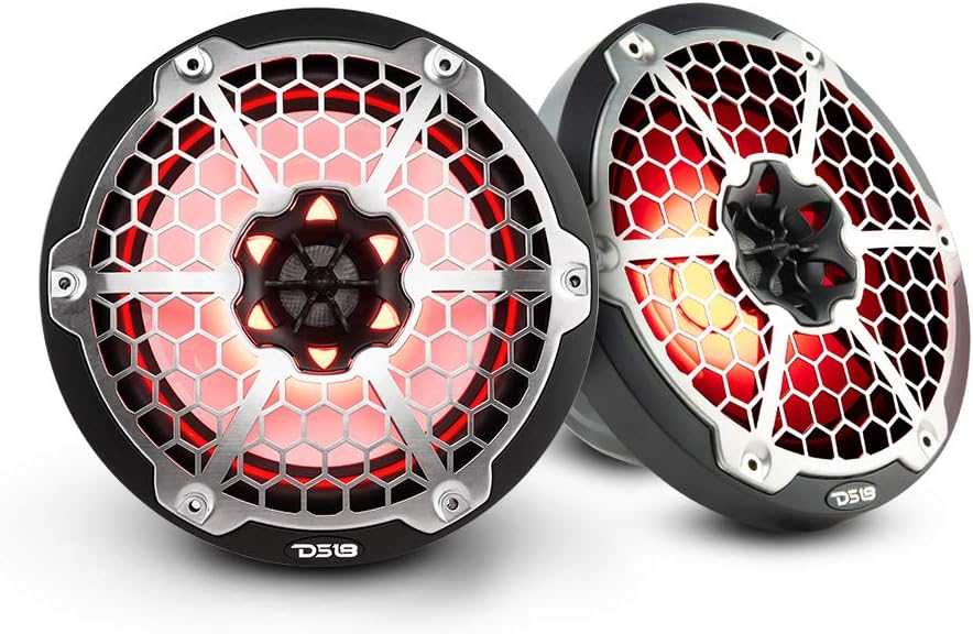 DS18 Hydro NXL-8M/BK - High End Mesh Grill Coaxial Speaker Pair - 2-Way Car Speaker with Integrated RGB Lights - 375 Watt Car Audio System - Water Resistant Speakers - 8 Inches, Black (Renewed)