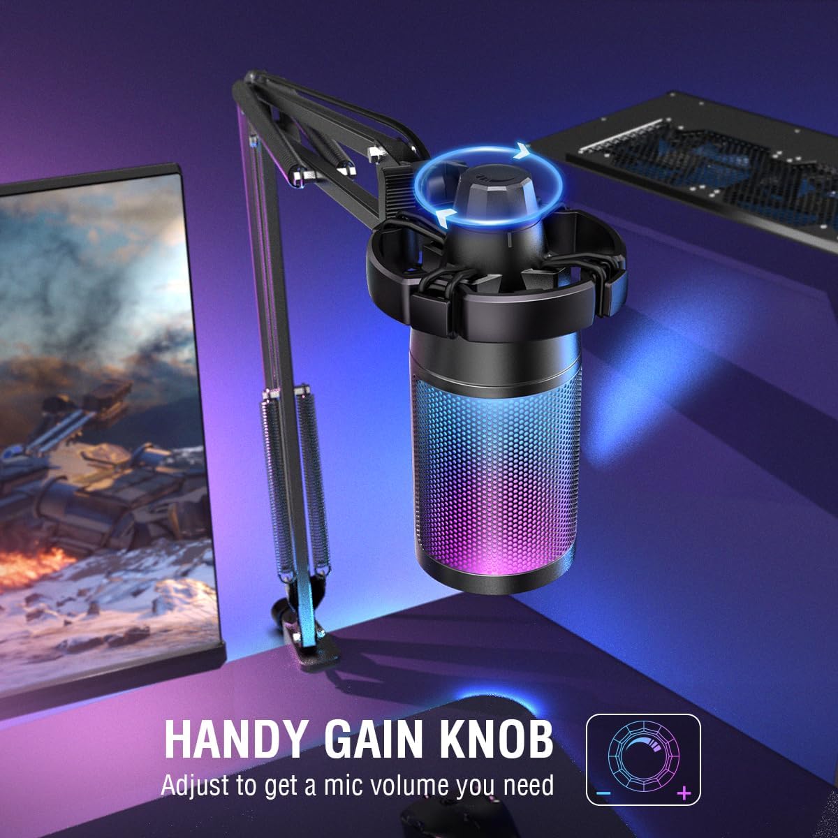 FIFINE USB Gaming Microphone Kit Bundle, RGB Streaming PC Mic for Podcast, Video, Online Chat, Discord, YouTube with Quick Mute, Input Gain Knob, Compatible with PS4 PS5 (A6T+A6TW)