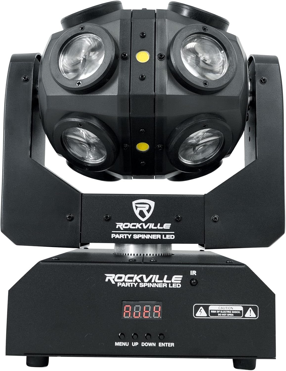 Rockville Party Spinner LED 150W Moving Head DJ Light, 18 LEDs (12 RGBW / 6 White COB), DMX Controls, Sound Activated, for Parties and Stage Events