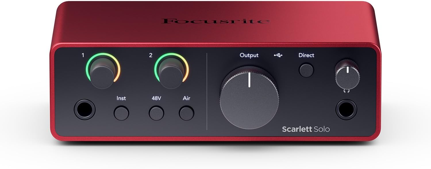 Focusrite Scarlett Solo 4th Gen USB Audio Interface, for the Guitarist, Vocalist, or Producer — High-Fidelity, Studio Quality Recording, and All the Software You Need to Record (Renewed)