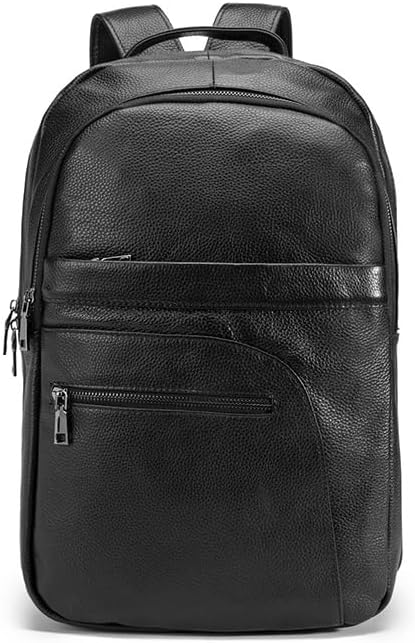Genuine Leather Shoulder Backpack for Men Women Slim Daypack Laptop Rucksack Business Travel Outdoor Bag Gift Box (Black)
