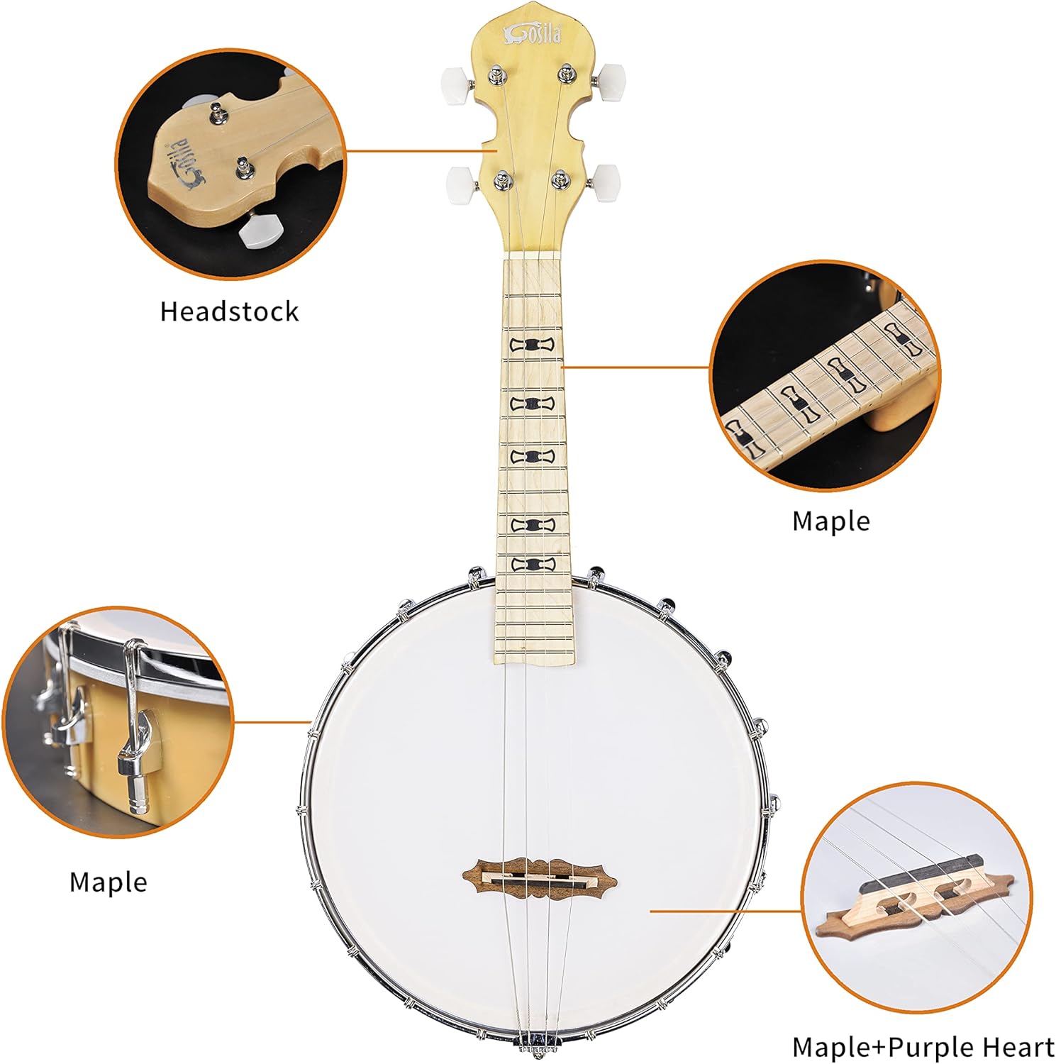 Banjolele 4 String Banjo Ukulele kit Stringed Musical Instruments for Adult Beginner Maple Body Material Maple Neck Material Type