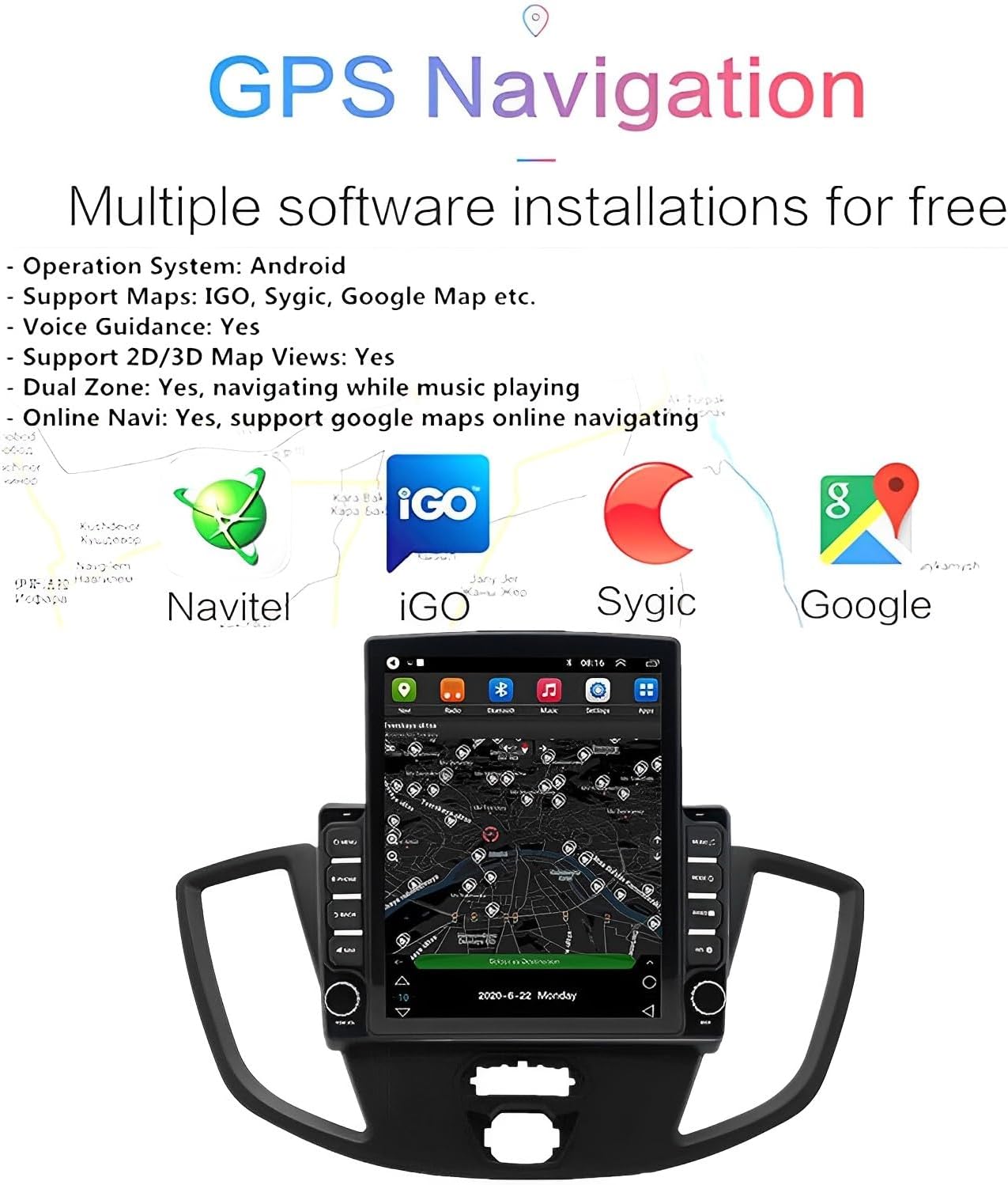 2+32G 9.7In Car Stereo for Ford Transit Custom 2013-2019 2018 2017 2016 2015 2014 w/GPS Navigation with Carplay w/Android Auto Double Din Touchscreen Car Radio Receiver Backup Camera