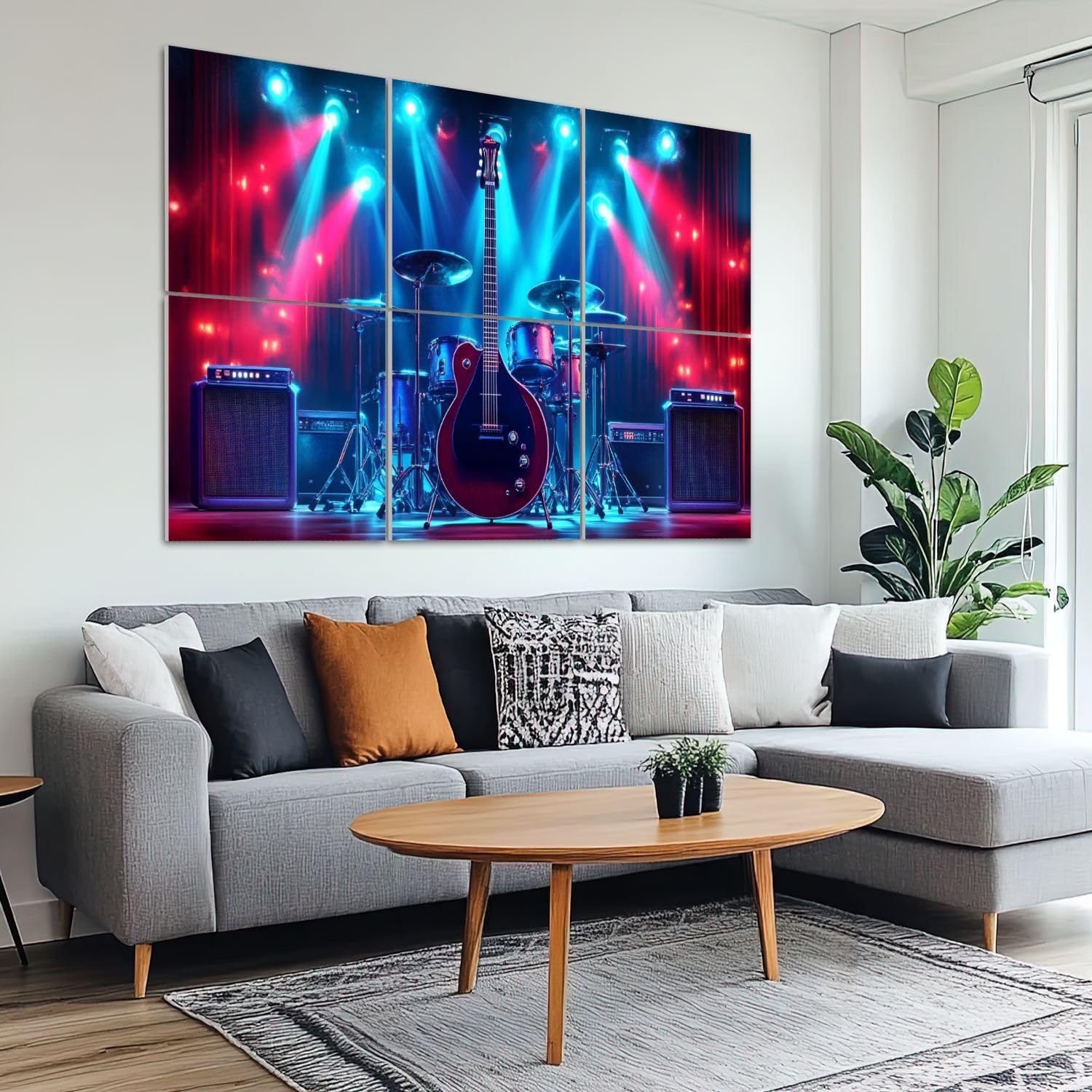 6 Pack Art Acoustic Panels Sound Absorbing Guitar Vintage Cave Electric Drum Set Amplifiers Stage Lights Decorative Soundproof Wall Panels Self Adhesive for Recording Studios Office 72