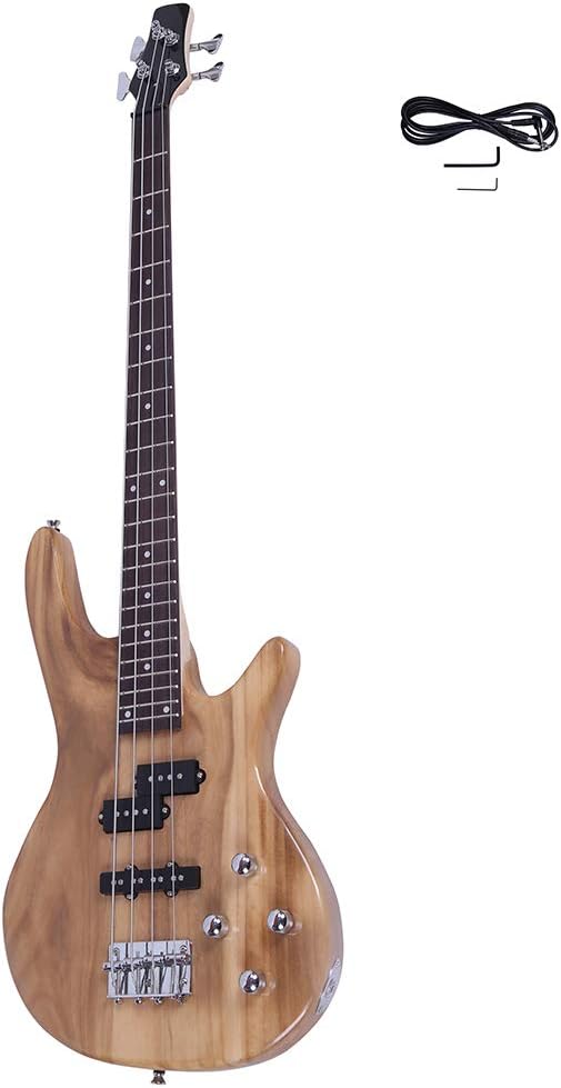 GLARRY Electric Bass Guitar Full Size 4 String Exquisite Stylish Bass with Power Line and Wrench Tool (Burlywood Color)