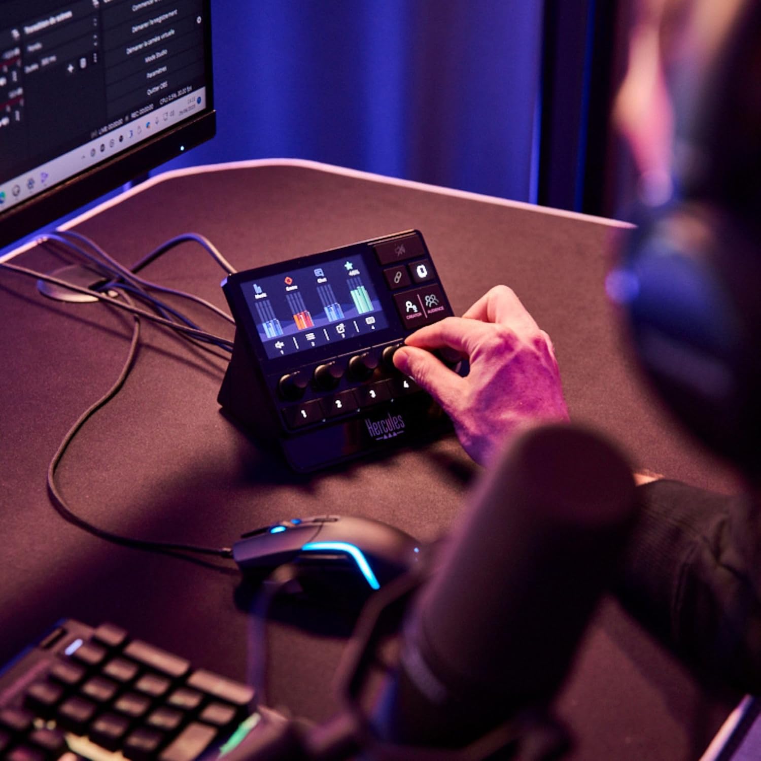 Hercules Stream 200 XLR USB Audio Mixer Microphone Preamplifier LCD Display 4 Action Buttons Professional Audio Controller for Viewers and Creators to Master Live Mix on Screen with Customizable