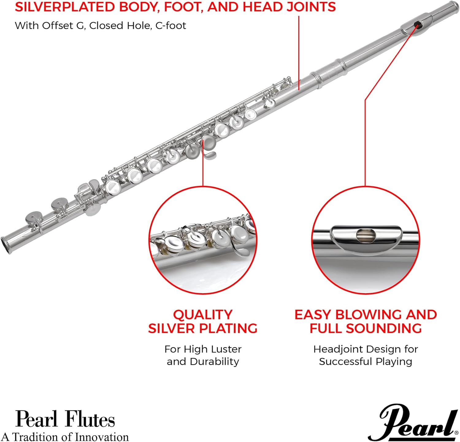 Pearl Flute PF200 Belsona Student 200 Series C-Flute w/ABS Case