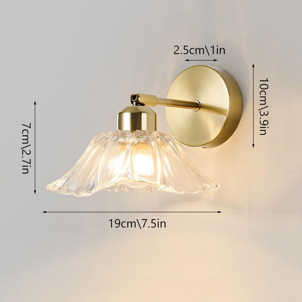 Vintage Wall Sconce Lighting, Indoor Wall Mount Lamp with Clear Glass Shade, 240° Adjustable Gold Wall Light Fixture Bedroom Decor Lamp for Bedside Living Room Corridor Stairs Dining Room