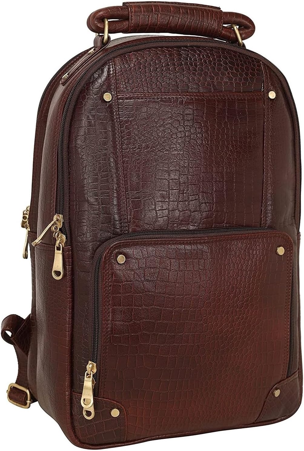 Full Grain Leather Backpack For Men & Women 16 Inch Laptop Backpack Bag Travel Office Backpack Bags (Croc Brown)