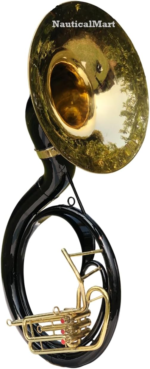 Brass Sousaphone | 25 Inch Big Bell | 3 Valve Bb Key | Black & Brass Finish | Includes Bell & Carry Case | Ideal for Marching Bands & Performances