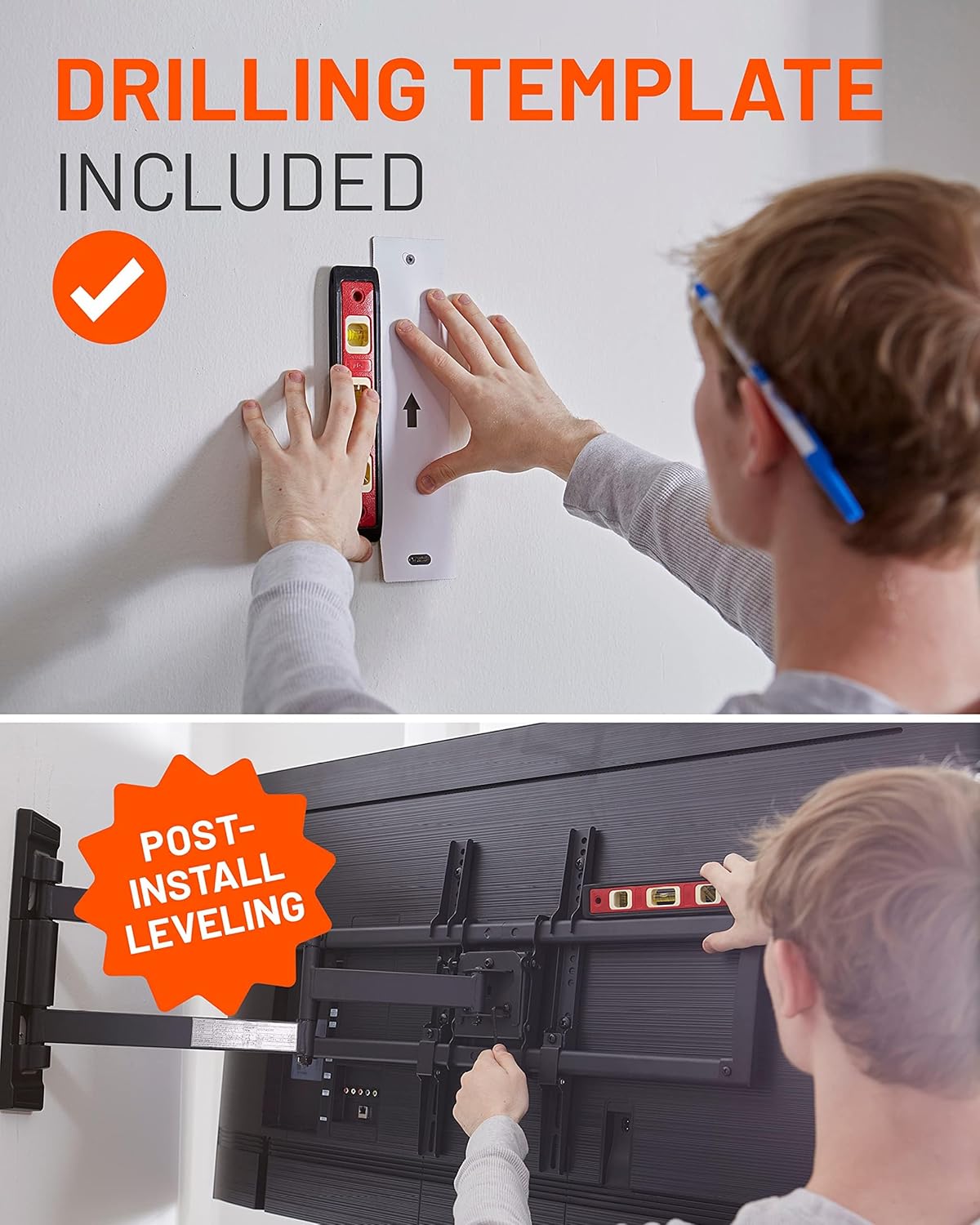 ECHOGEAR Corner TV Wall Mount for Big TVs - 24 Inches of Extension Plus Smooth Full Motion - Mount TVs Up to 65