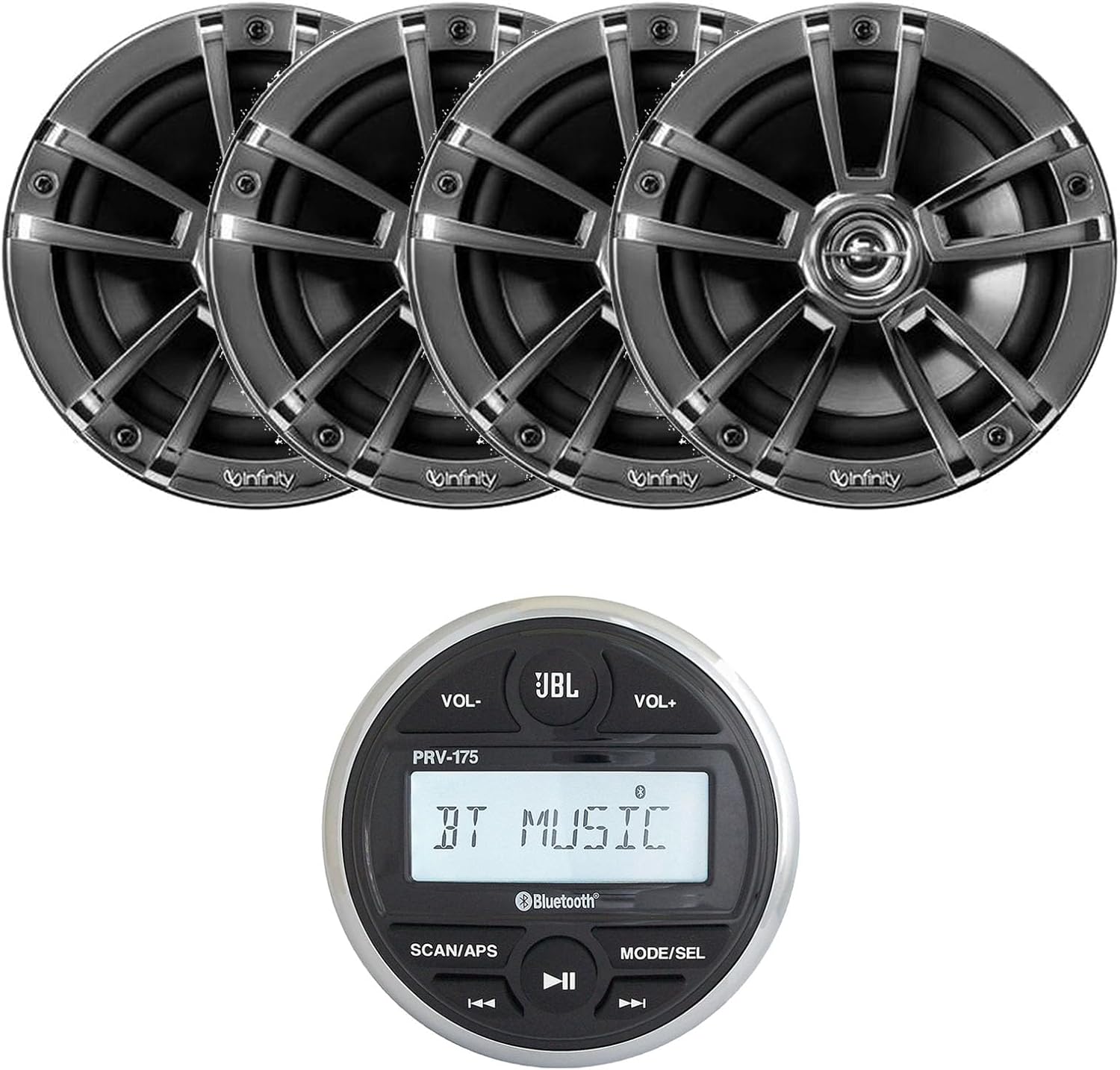 JBL PRV-175 Marine Gauge Hole Mount USB Bluetooth AM/FM Digital Stereo Receiver, 6.5