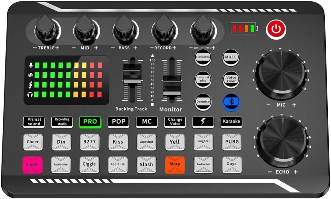 Professional o Mixer Sound Card 16 Sound Effects Noise Reduction for Voice Changer Microphone Mixer with o Interface Recording Phantom Power Sound for a Wide Range of Uses (Only Sound Card)