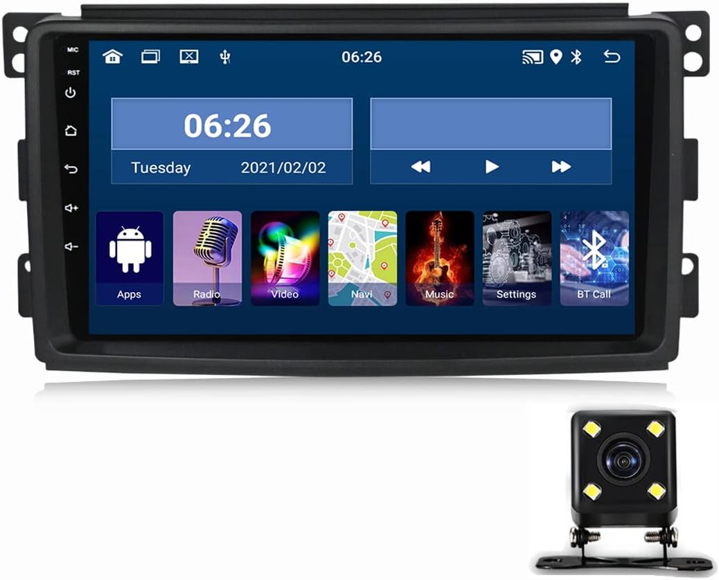 9In Touch Screen Double Din Car Stereo with Bluetooth Multimedia Navigation Player for Mercedes Benz Smart Fortwo W451 2006~2009 with Backup Camera Support WiFi/Carplay/DSP/SWC,2g+32g