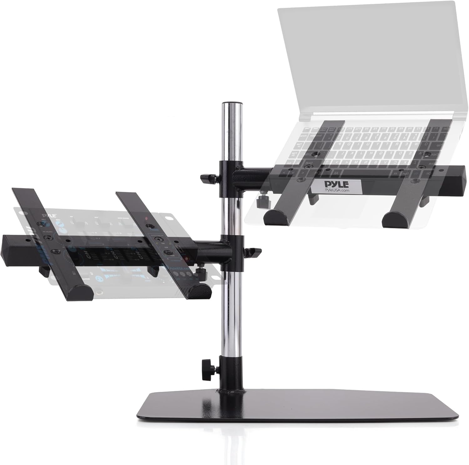 Pyle Portable Dual Laptop Stand – Standing Table Holder with Bracket Arms,Adjustable Height,Ergonomic Design, 360° Swivel for DJ Mixer,Sound Equipment,Workstation,Gaming & Home Use with Tilt Function