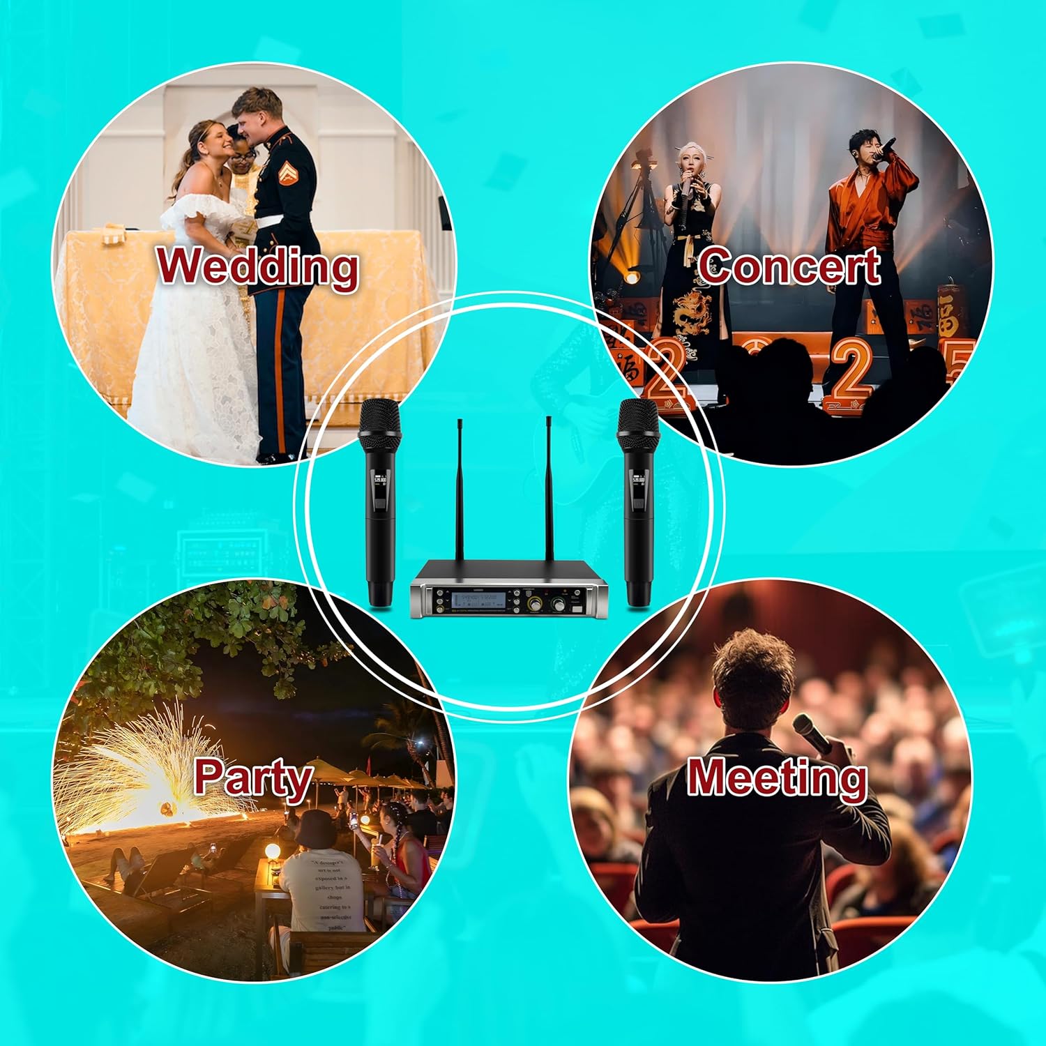 PRORECK UK-2000 UHF 2 Channel Wireless Microphone System with Two Handheld Microphone, Perfect for Party/Wedding/Church/Conference/Speech (UK-2000)