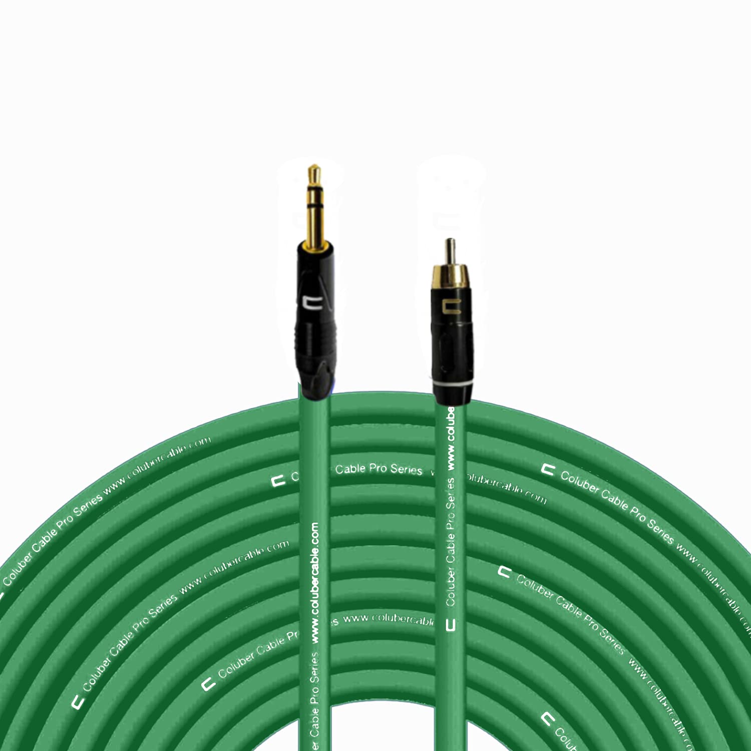 COLUBER CABLE 3.5 TRS Male to RCA Female - 100 Feet - Green - Pro 3-Pin Microphone Connector for Powered Speakers, Audio Interface or Mixer for Live Performance & Recording