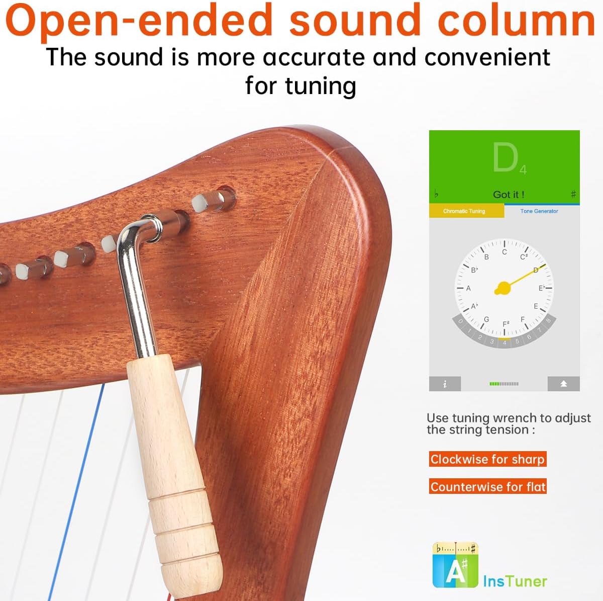 Harp, AKLOT 15 Strings Mahogany Lyer Harp 22 inch Height with Electric Box, Tuning Wrench, Black Bag and Strap,Lyer Kit Gift for Adult Professional Beginner