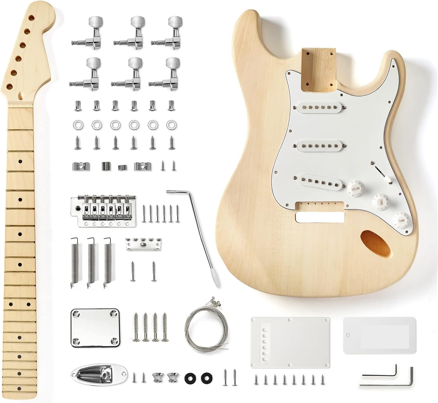 FLFL 6 Strings Solid Basswood for ST Style Maple Neck Electric Guitar Builder Kit Unfinished Guitar Kit